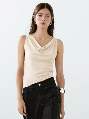 NWOT THEORY COWL-NECK SLEEVELESS TOP in Beige size S